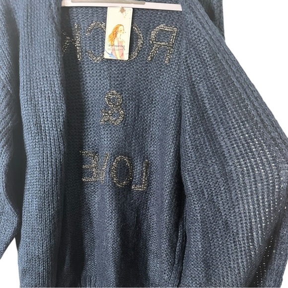 Rock & Love Women's Blue Cardigan Size Small Oversized Warm & Comfy Blue & Black - Picture 11 of 13